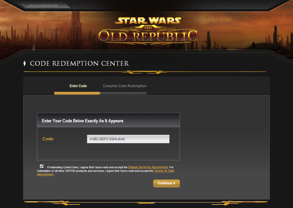 swtor free cartel coin codes